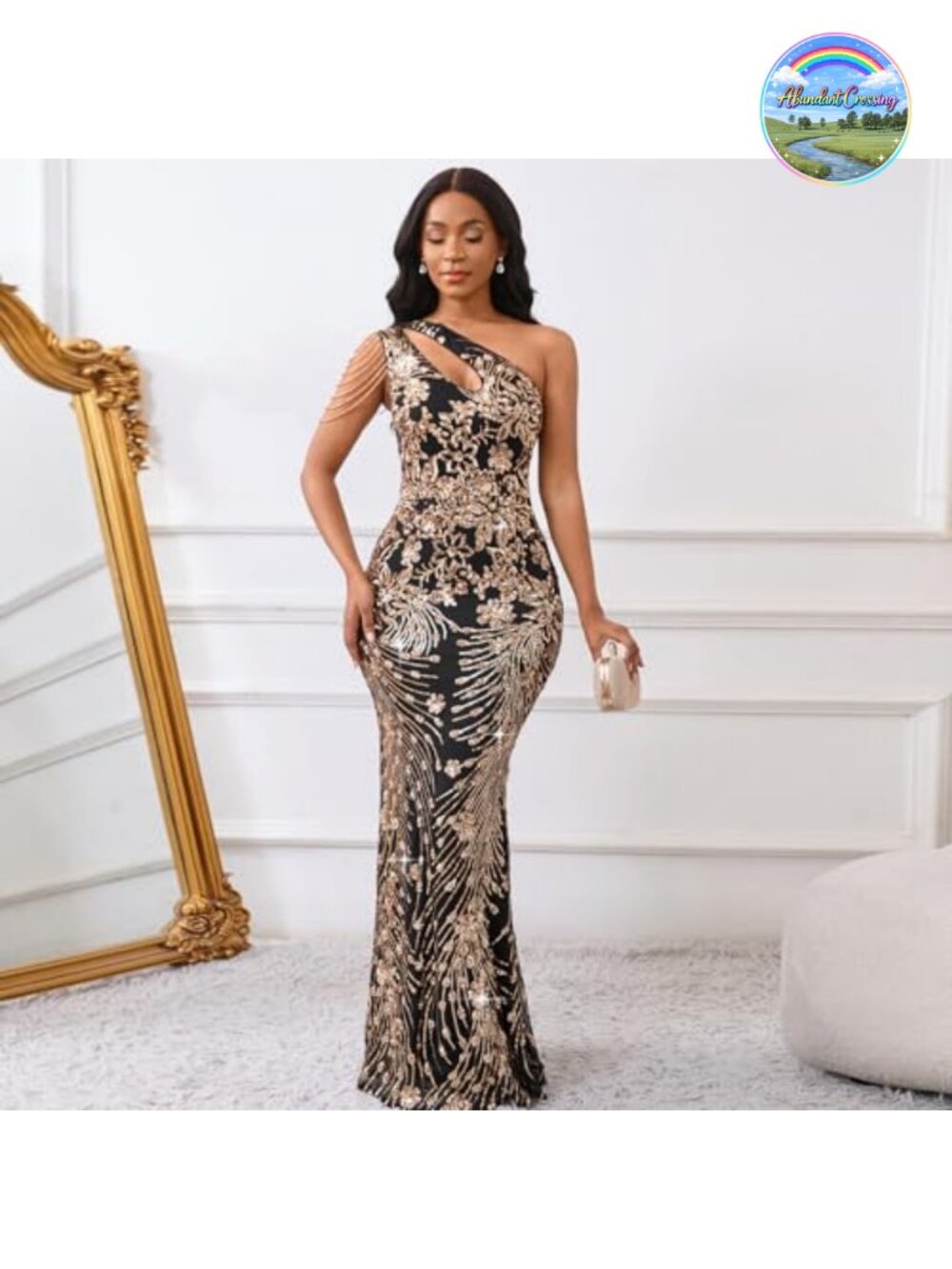 Sequin One Shoulder Mermaid Bodycon Maxi Formal Evening Dress - Picture 3 of 6
